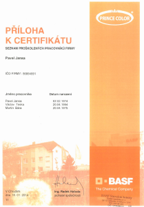 Prince Color – Příloha k certifikátu